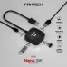 Close-up angled view of Fantech HA2041 NeraLink 4 Port USB Hub connected to laptop showing four USB ports and compact cable design