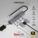 Close-up angled view of Fantech HC052 NeraLINK 5-in-1 Type-C Hub showing multiple ports with cable connected for device expansion