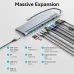 Diagram of the Vention THSHC dock showing 10 ports labeled, including USB-C PD, DP, HDMI, VGA, Gigabit Ethernet, and USB.