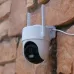Meari G1 4G PTZ camera mounted on a stone wall showcasing dual antennas and lens design.