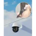 Wall-mounted Meari S7 Plus PTZ WiFi Camera with inset showing Ethernet cable connection during installation.