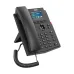 Rear-left angled view of the Fanvil X303P IP Phone showing display screen, navigation keys, and corded handset.