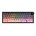 Front view of the black AJAZZ AK650 tri-mode keyboard with rainbow RGB backlighting and a status screen.