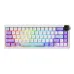 Front view of the white AJAZZ AK650 tri-mode keyboard with pastel RGB keycaps and a small display screen.