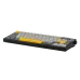Angled view of the black AJAZZ AK650 keyboard with grey, white, and yellow keycaps and a compact layout.