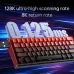 Angled view of AJAZZ ALUX 60 HE Plus Keyboard with red frame and RGB keys, highlighting 0.125 ms latency performance.