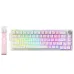 Furycube V68 RGB keyboard in white and pink theme, glowing keys, compact 68-key layout, side strap, volume knob