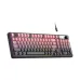 RGB mechanical keyboard with pink gradient keycaps, volume knob, and Type-C cable shown for wired connectivity