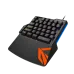 Side angled view of the Meetion MT-KB015 Left Handed Gaming Keyboard highlighting ergonomic tilt and illuminated key edges.