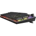 Angled view of the Meetion MT-KB015 Left Handed Gaming Keyboard showing compact key layout with RGB lighting and extended wrist support.