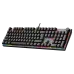 Side angled view of the Meetion MT-KB015 Left Handed Gaming Keyboard highlighting ergonomic tilt and illuminated key edges.