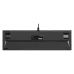 Front low-angle view of the Meetion MT-KB015 Left Handed Gaming Keyboard displaying raised keys and glowing side light strip.