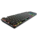 Angled view of the Meetion MT-KB015 Left Handed Gaming Keyboard showing compact key layout with RGB lighting and extended wrist support.