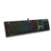 Front low-angle view of the Meetion MT-KB015 Left Handed Gaming Keyboard displaying raised keys and glowing side light strip.