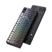 Angled perspective of Onikuma MT902 Tri-Mode RGB Gaming Keyboard in black highlighting side profile with illuminated keys and slim design