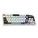 Top view of Onikuma MT902 Tri-Mode RGB Gaming Keyboard in white showing full key layout with colorful RGB lighting effect