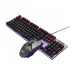 Top-down view of PC Power Flare Combo Mechanical Keyboard Mouse Combo showing RGB-lit keys with mouse placed on top.