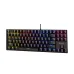 Slight side-top view of the Rapoo GK500-87 Backlit Mechanical Gaming Keyboard highlighting vibrant RGB backlit keys.