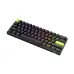 Angled top view of the black Royal Kludge RK C61 60% keyboard with bright multicolored RGB backlighting and neon accent keys.