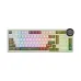 White Royal Kludge RK N99 mechanical keyboard with RGB backlighting, full layout, and a small circular screen showing time and date.