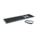 Angled front view of Verbatim Wireless Silent Keyboard Mouse Combo featuring slim black keyboard with metallic mouse.