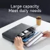 Top-down desk view of BWOO BO-CB46 15.6 Inch Laptop Backpack opened with laptop and accessories neatly stored inside compartments