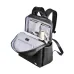 Angled view of the black leather Wiwu Osun backpack, open to show a laptop, tablet, phone, umbrella, and accessories.