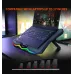 Angled usage view of the Meetion MT‑CP3030 RGB Gaming Laptop Cooling Pad holding a laptop with raised stand and airflow support for cooling
