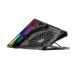 Bottom angled view of the Meetion MT‑CP5050 RGB Gaming Laptop Cooling Pad highlighting large cooling fan and RGB side strip.