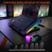 Usage view of the Meetion MT‑CP5050 RGB Gaming Laptop Cooling Pad with laptop on stand showing RGB lighting and airflow support.