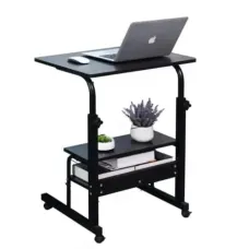 Height Adjustable Movable Laptop Desk with Storage Shelf