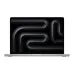 Apple MacBook Pro M5 in Silver, front view with abstract dark wallpaper and thin bezel screen.