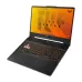 Front view of open ASUS TUF Gaming A15 FA506NCG Laptop showing yellow backlit keyboard and TUF logo on screen.