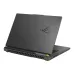 Partially open ASUS ROG Strix G16 G614PP Laptop with embossed ROG logo, patterned lid, and rear cooling vents.