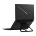 Rear angled view of Asus ROG Zephyrus Duo 16 GX651AX Laptop on stand with diagonal illuminated line across lid.