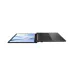 Top view of ASUS Vivobook Go 15 E1504FA Laptop opened flat at 180 degrees with geometric wallpaper.