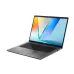 ASUS VivoBook S14 S3407VA laptop open with vivid geometric display, thin bezel design, and sleek black keyboard.