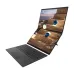 Foldable dual-screen ASUS Zenbook Duo UX8407AA Laptop showing stacked displays above sleek keyboard.