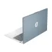 Rear-left angled view of HP 15-fd0909TU Laptop showing silver lid with metallic HP logo and partial keyboard.
