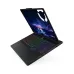 Partially open Lenovo Legion Pro 5 16IAX10 Laptop showing RGB keyboard and lightning storm image on screen.