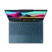 Top-down view of the Lenovo Yoga Slim 9 14ILL10 Laptop with split-screen showing design app and code editor.