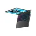 Futuristic gaming laptop with RGB keyboard and raised display, showcasing sleek design and powerful performance aesthetics