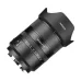 Angled view of the black 7Artisans 24mm F1.8 AF lens with a lens hood and aperture markings.