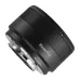 Angled view of a compact black 7Artisans 35mm F1.4 AF lens showing the textured barrel.