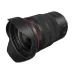 Front-left view of Canon RF 15-35mm f/2.8 L IS USM Lens with petal hood, showing IS and AF/MF switches for control.