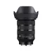Side view of Sigma 24-70mm f/2.8 DG DN Lens with hood attached, showing zoom markings and AF/MF switch placement.