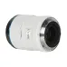 Angled rear view of the white Sirui 33mm F1.2 APS-C lens with blue accent, showing the mount.