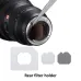 Close-up of the Sony FE 12-24mm f/2.8 GM Lens showing rear filter holder and three interchangeable filter types.
