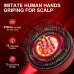 Close-up of Magnetic Oil Dispensing Scalp Massage Comb showing 630nm red light, 72 bristles, and scrunching massage modes.