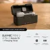 Angled close-up of DJI Mic Mini 2 (1 TX + 1 Mobile RX + Charging Case) docked inside open charging case on wooden surface